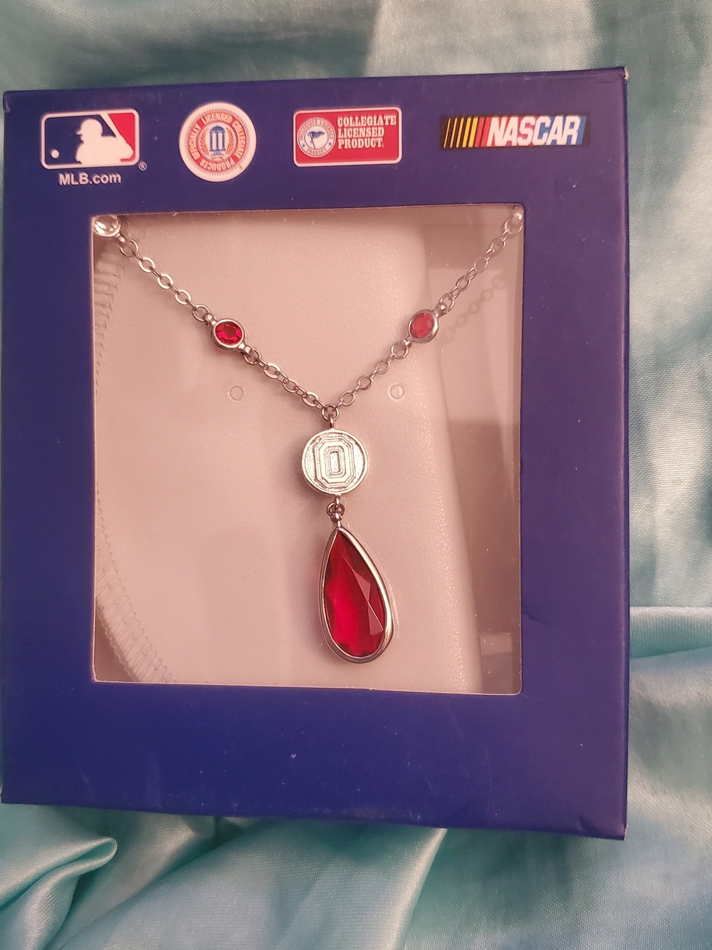 MLB LOGO Ohio State Silver Necklace with Red Accent Stones